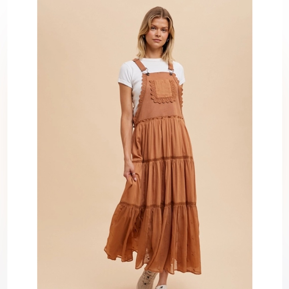 Burnt Orange Tiered Overall Maxi Sundress